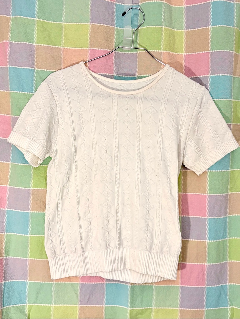 White Short-Sleeve Knit Top